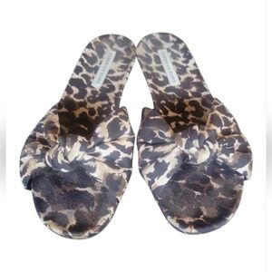 Veronica Beard Etra Knotted Leopard Print Canvas Women's Slide Sandals Size 8.5M